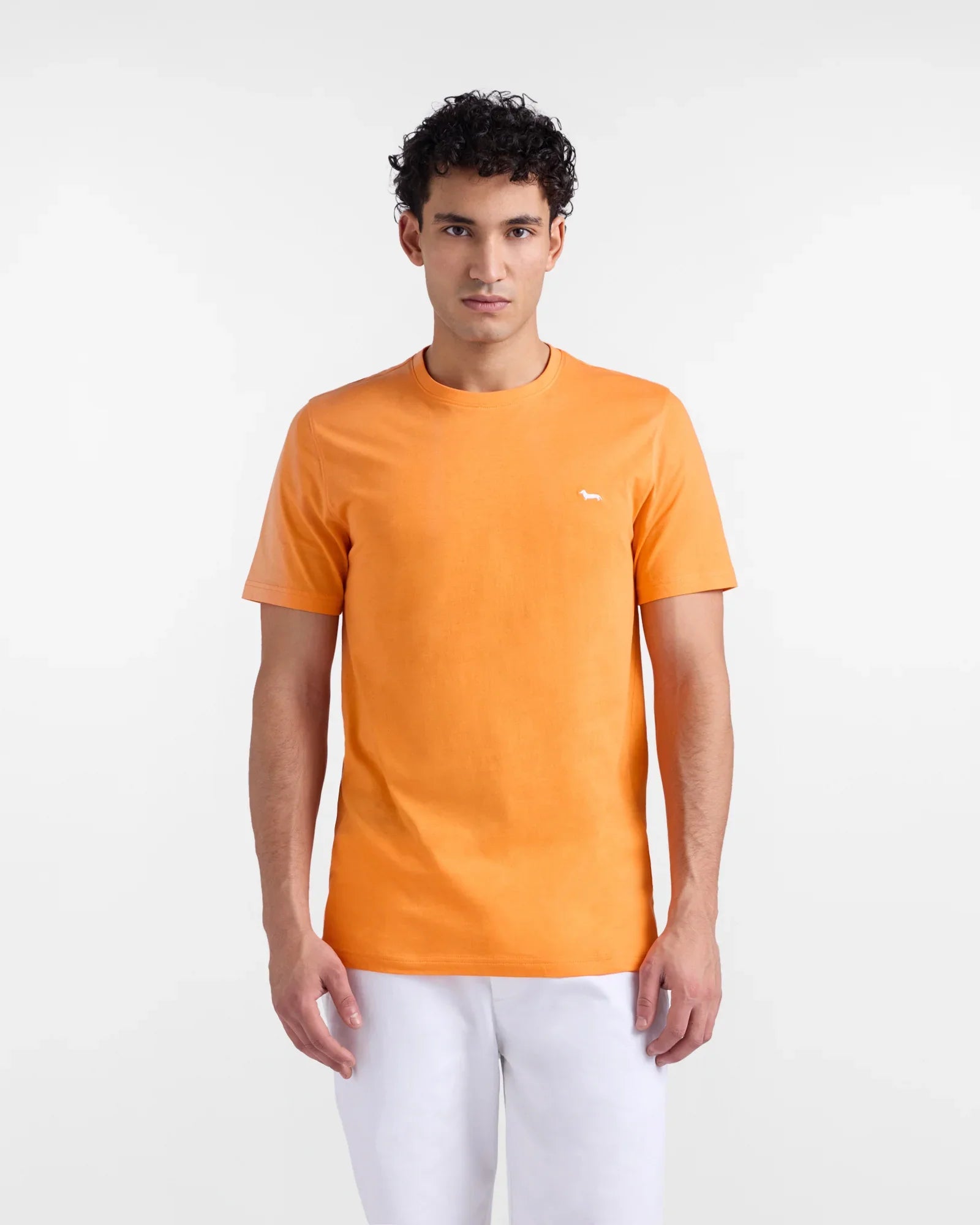 T-shirt arancione da uomo in cotone con logo minimal, abbigliamento moda uomo casual