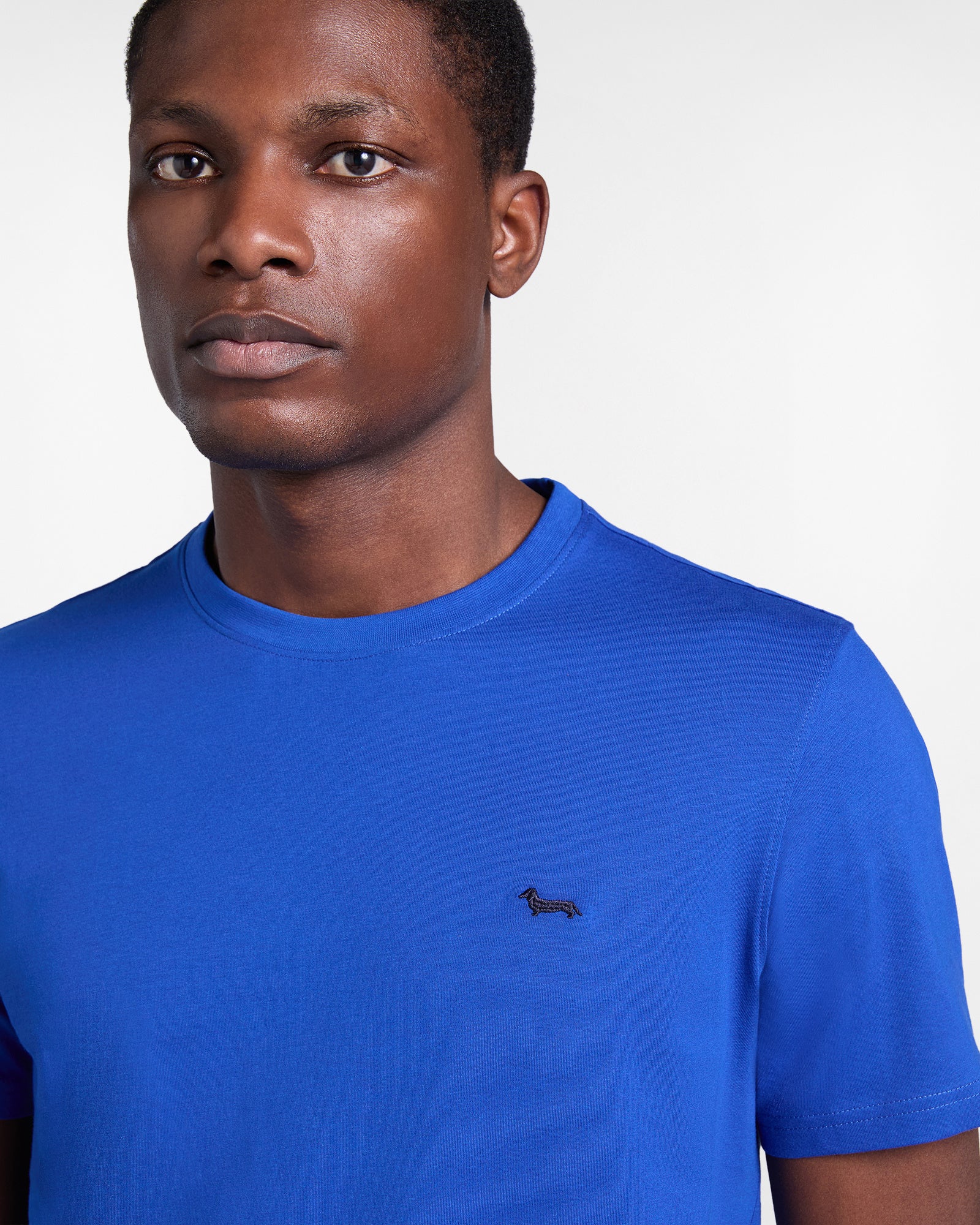 T-shirt basic Harmont&Blaine INQ001021055 844 con collo rotondo e logo sul petto, in tessuto morbido e confortevole.