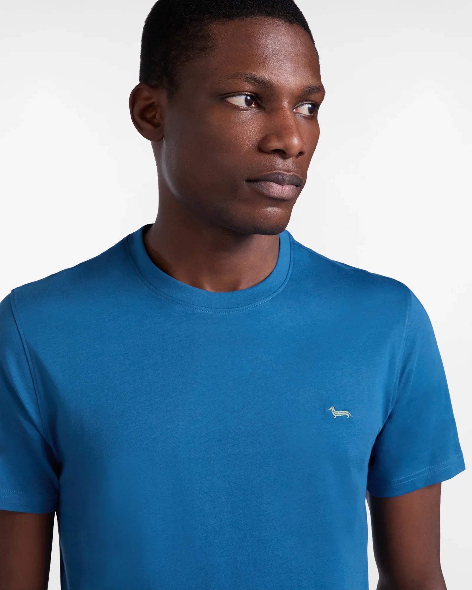 Maglietta uomo blu a maniche corte con logo ricamato, stile casual made in Italy