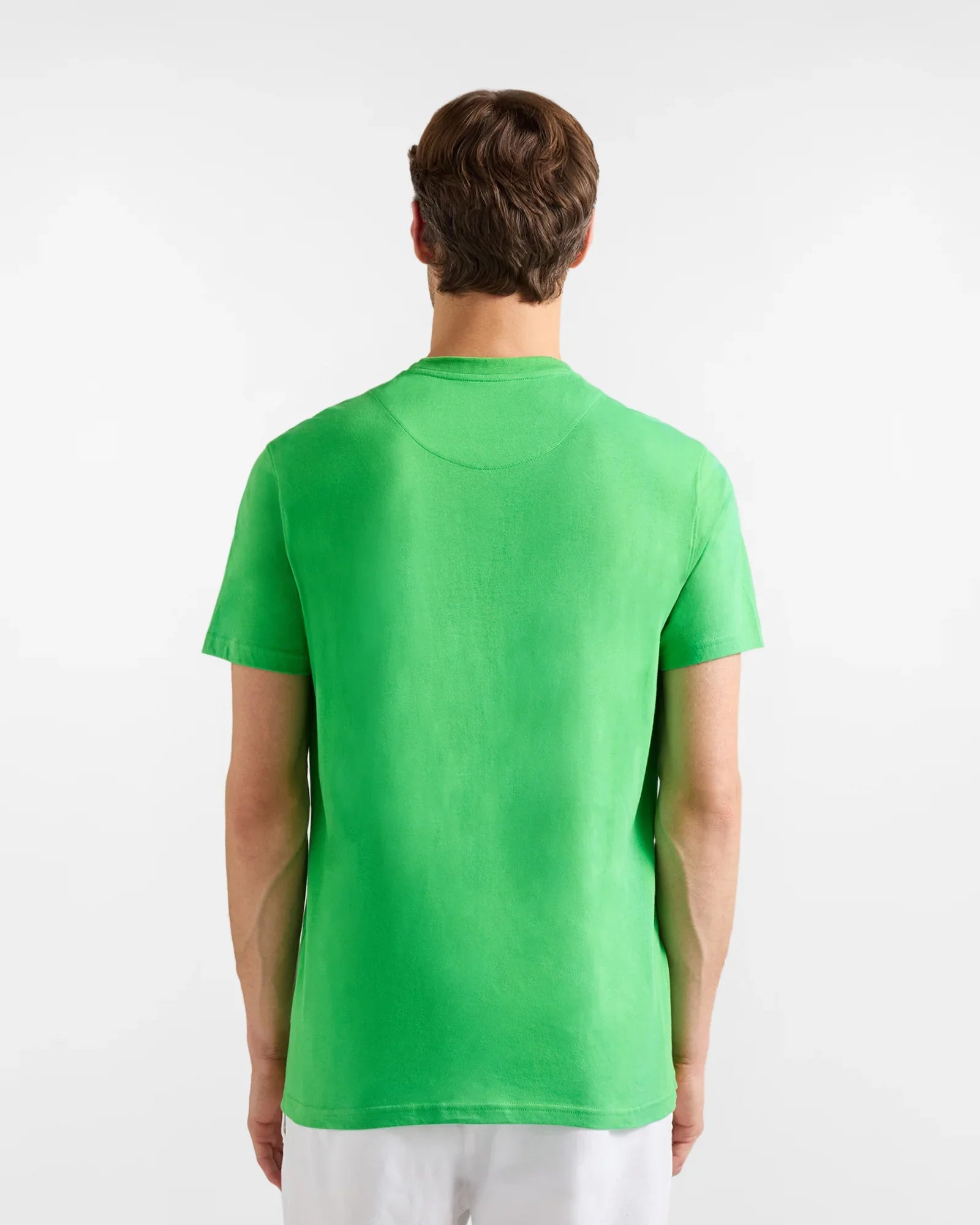 Maglietta verde uomo maniche corte vista retro, stile casual, abbigliamento estivo