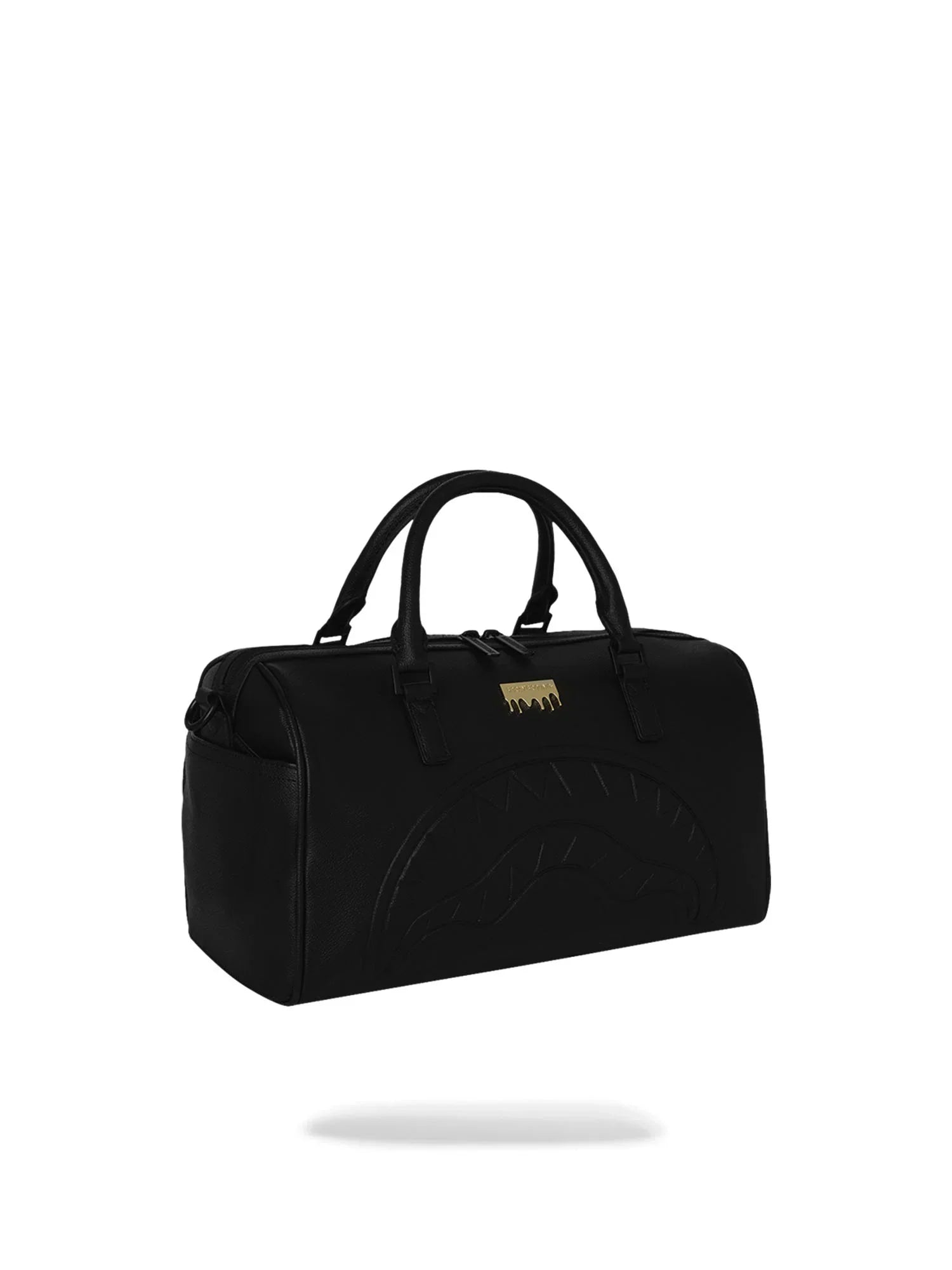 Borsa da viaggio nera elegante con doppio manico, dettagli in rilievo, accessorio uomo donna