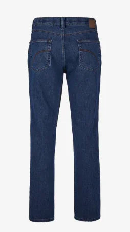 Jeans uomo in denim blu, tasche posteriori, stile casual, abbigliamento moda uomo.