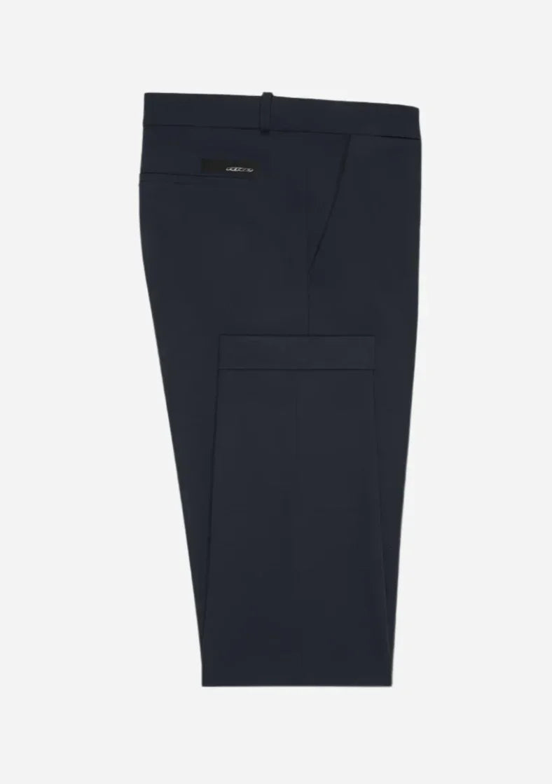 Pantalone elegante uomo blu scuro, tasca posteriore a filetto, stile classico