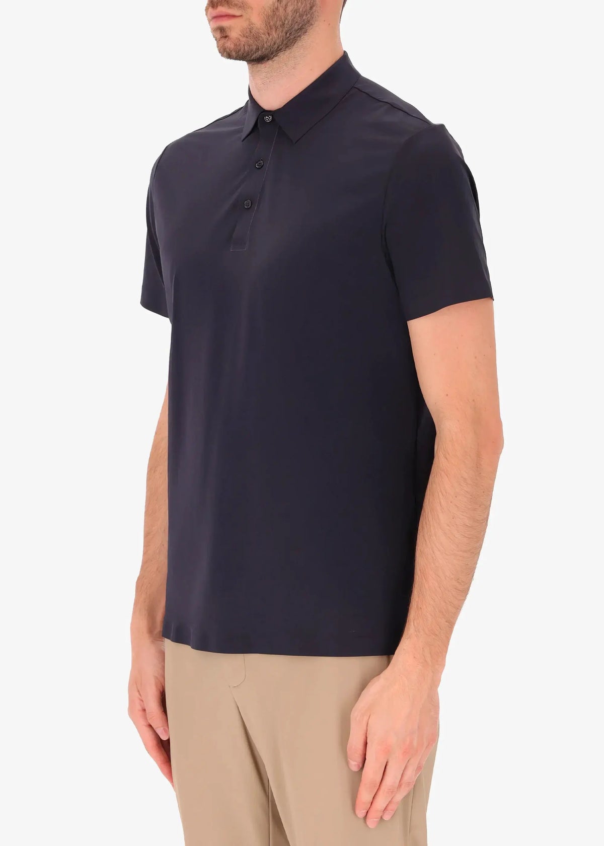 Polo uomo blu a maniche corte modello classico, vestibilità regular, stile elegante.