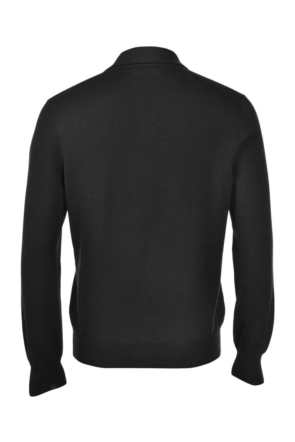 Maglione uomo nero, maniche lunghe, visto da dietro, stile elegante e minimalista.