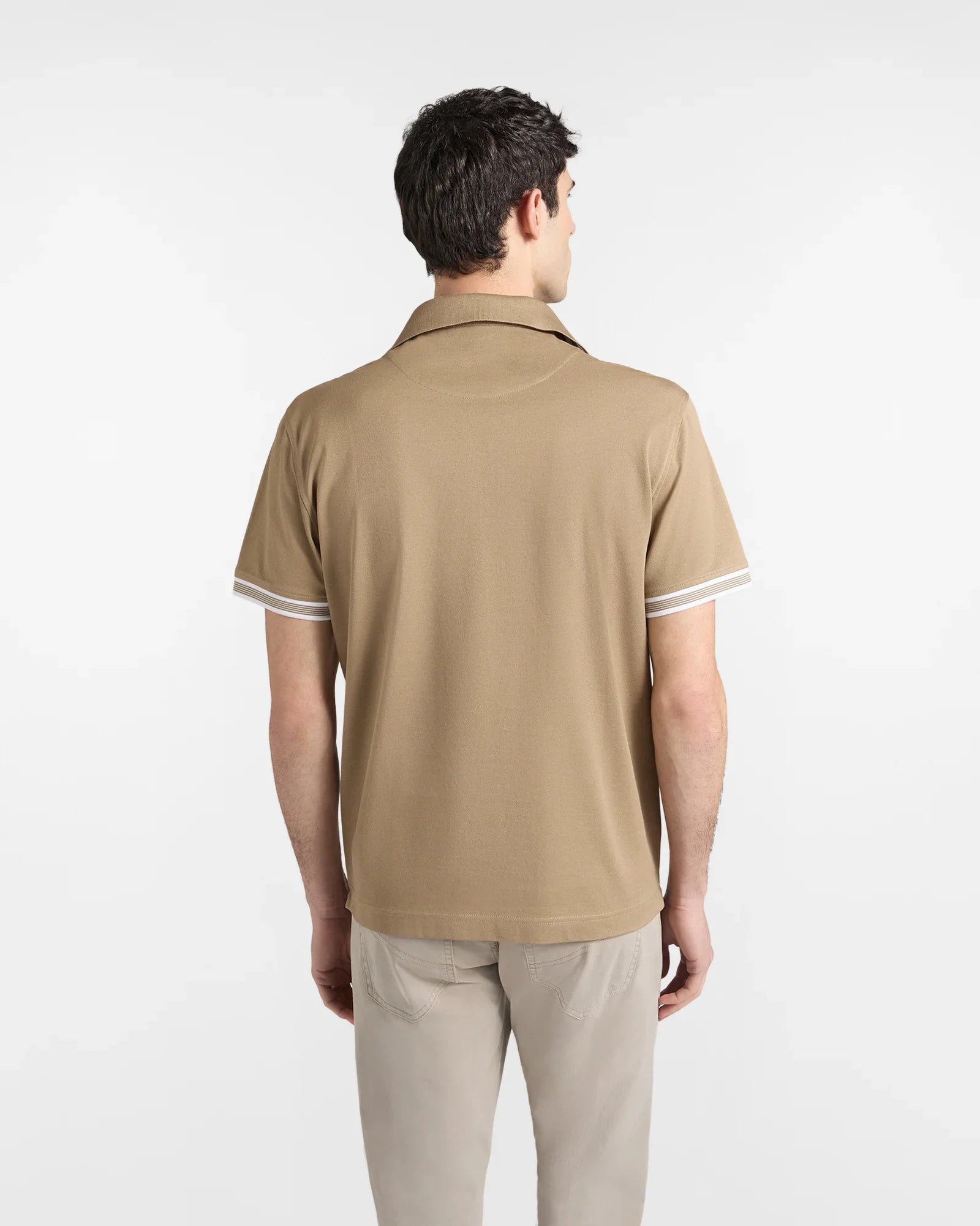 Polo uomo beige manica corta vista retro, abbigliamento casual elegante moda uomo