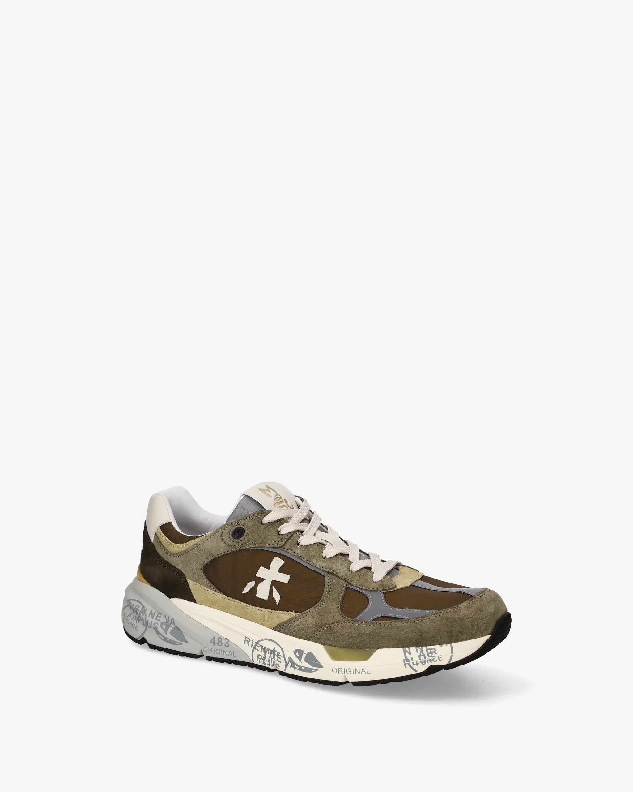 Sneaker uomo verde e beige con suola decorata, design moderno, stile casual