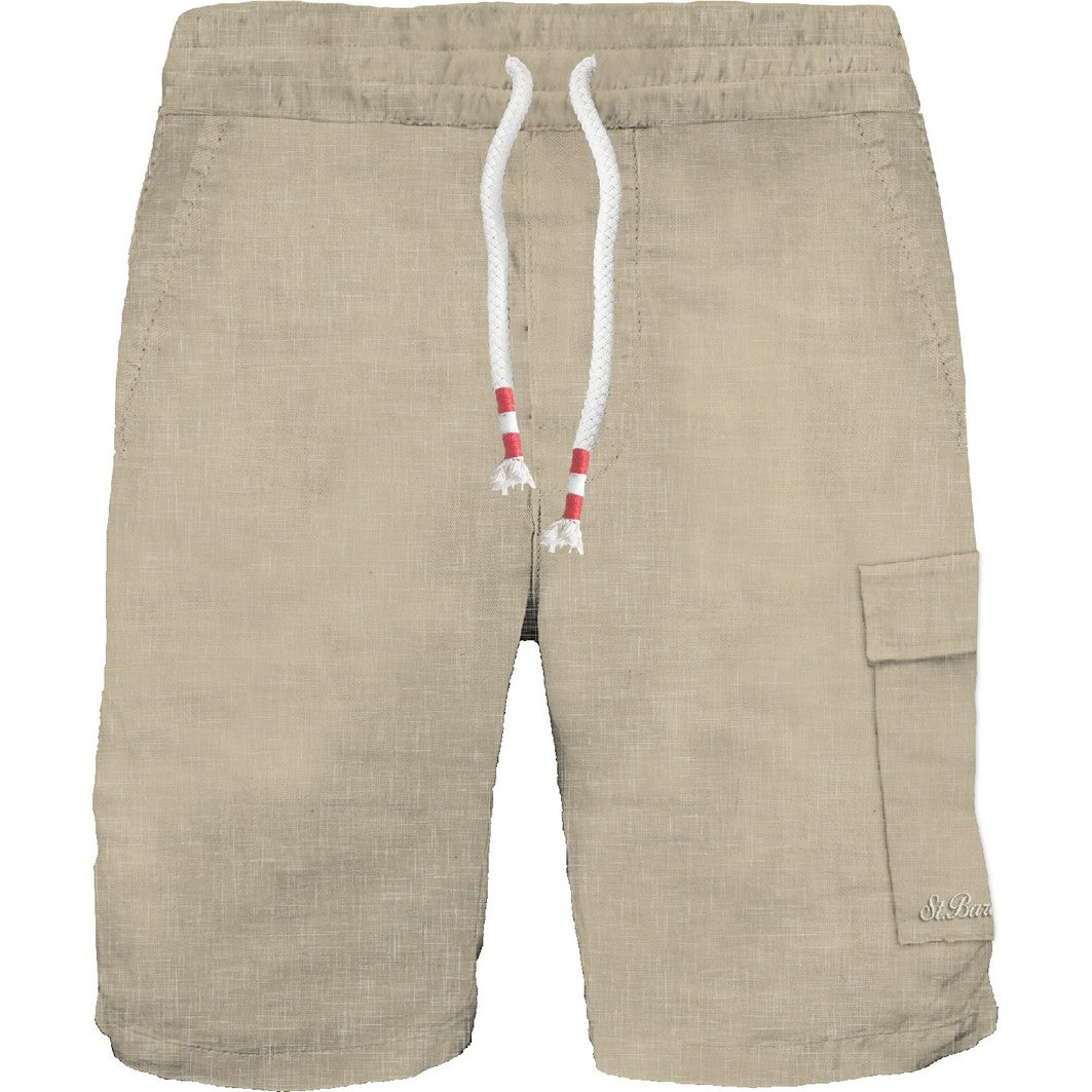 Pantaloncini bermuda Saint Barth Marseille in lino beige, con taglio classico e dettagli eleganti.