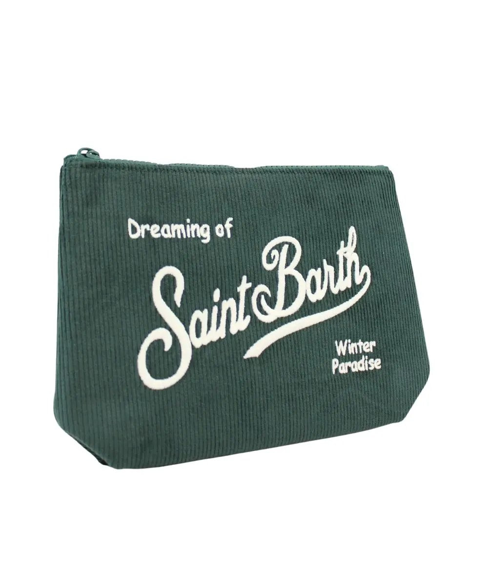 MC2 Saint Barth Clutch Aline Corduroy S British Green - Dettaglio tessuto a coste e cinturino