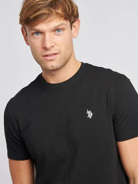 Maglietta uomo nera a maniche corte con logo ricamato, moda casual Made in Italy.