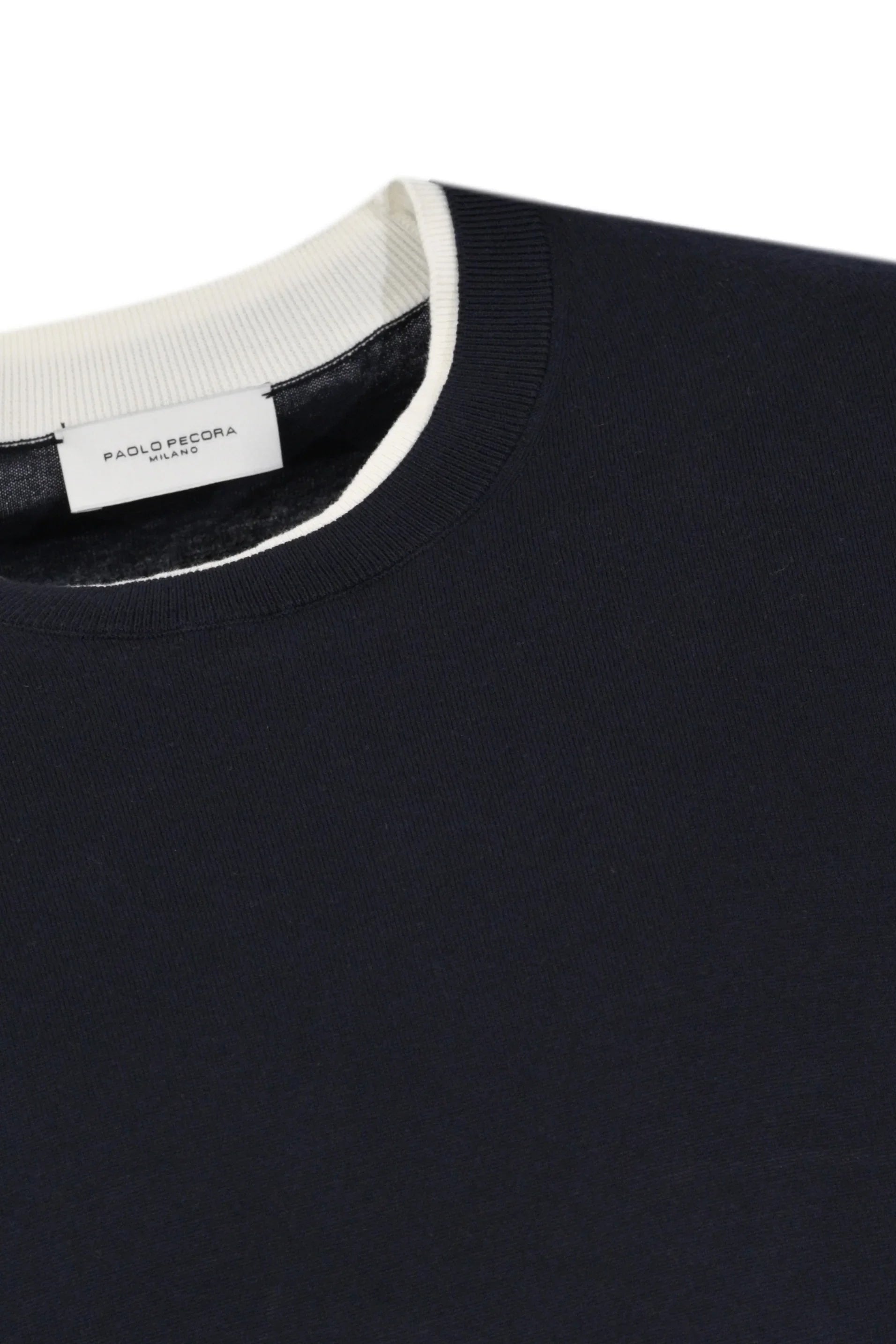 Maglia uomo blu scuro girocollo con dettaglio collo bianco in contrasto