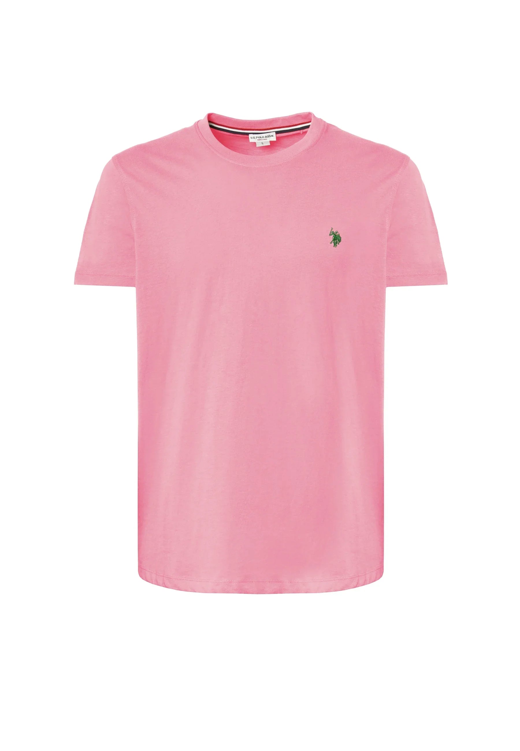 T-shirt uomo rosa a manica corta con logo ricamato sul petto, moda casual elegante