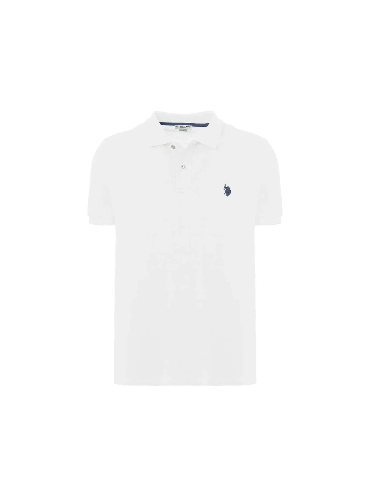 Polo uomo bianca a maniche corte con logo ricamato blu sul petto