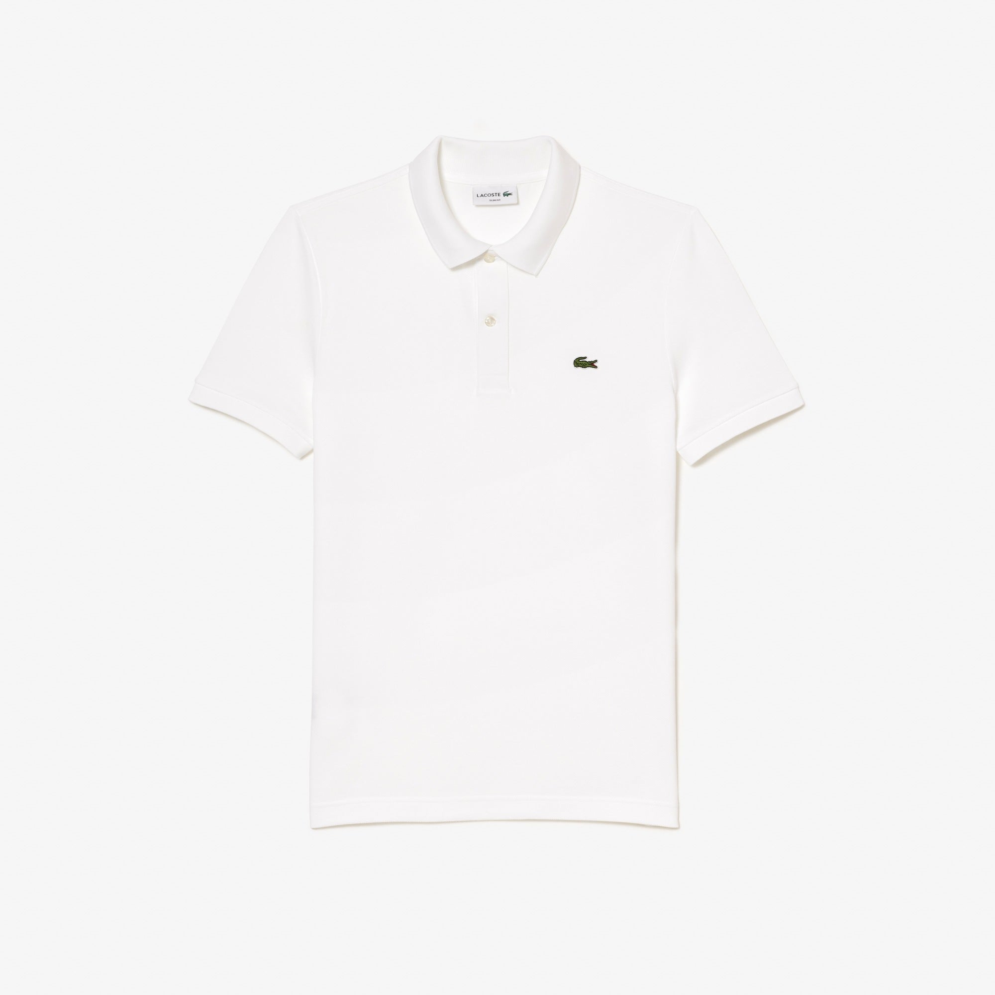 Polo uomo bianca maniche corte cotone, logo verde sul petto, stile casual elegante.
