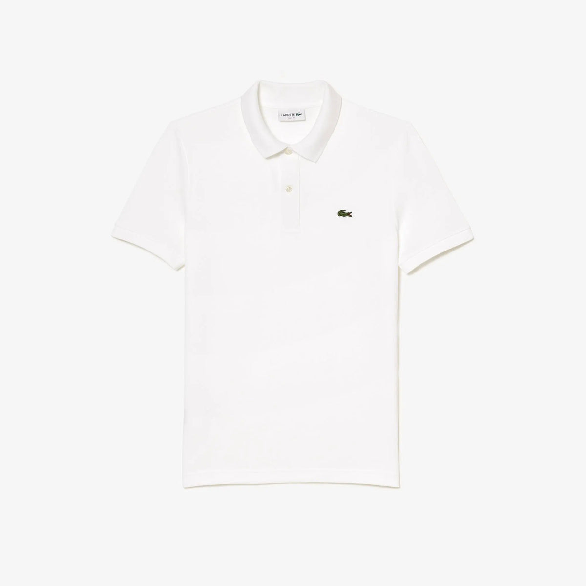 Polo uomo bianca maniche corte cotone, logo verde sul petto, stile casual elegante.