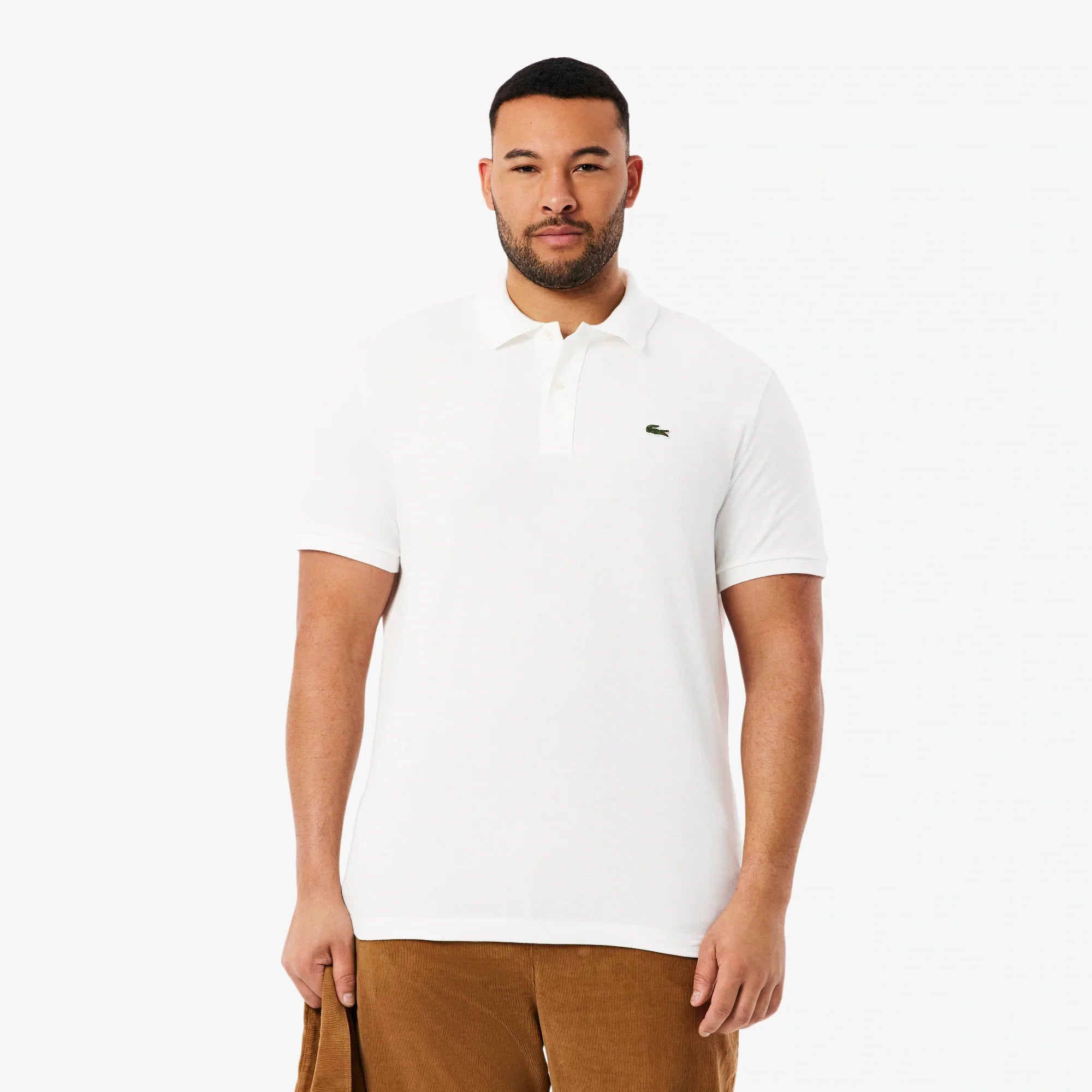 Polo uomo bianca manica corta in cotone, logo piccolo, look casual elegante