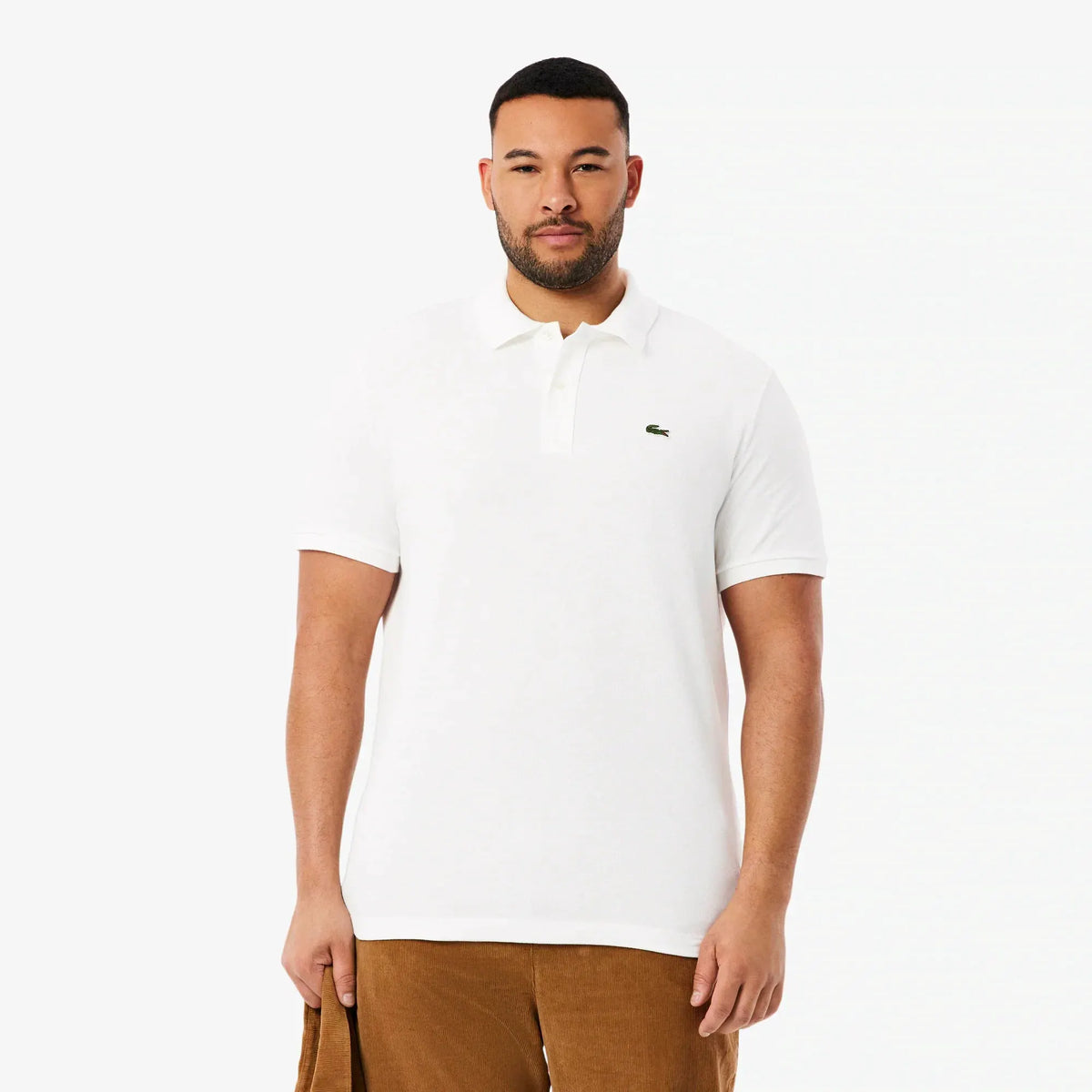 Polo uomo bianca manica corta in cotone, logo piccolo, look casual elegante