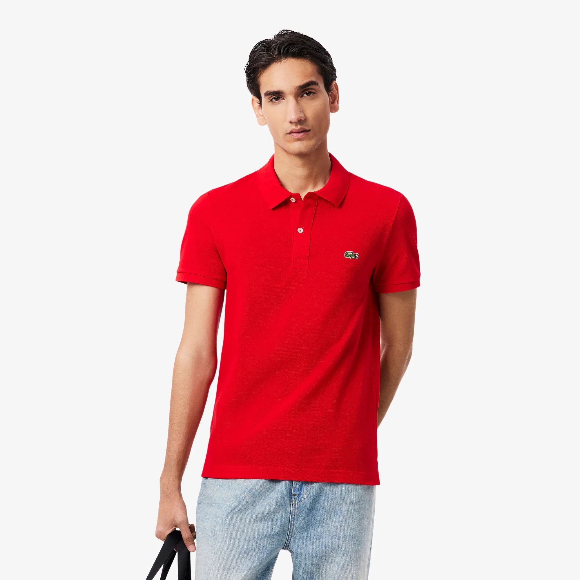 Polo uomo rossa a maniche corte con logo, abbigliamento casual primaverile