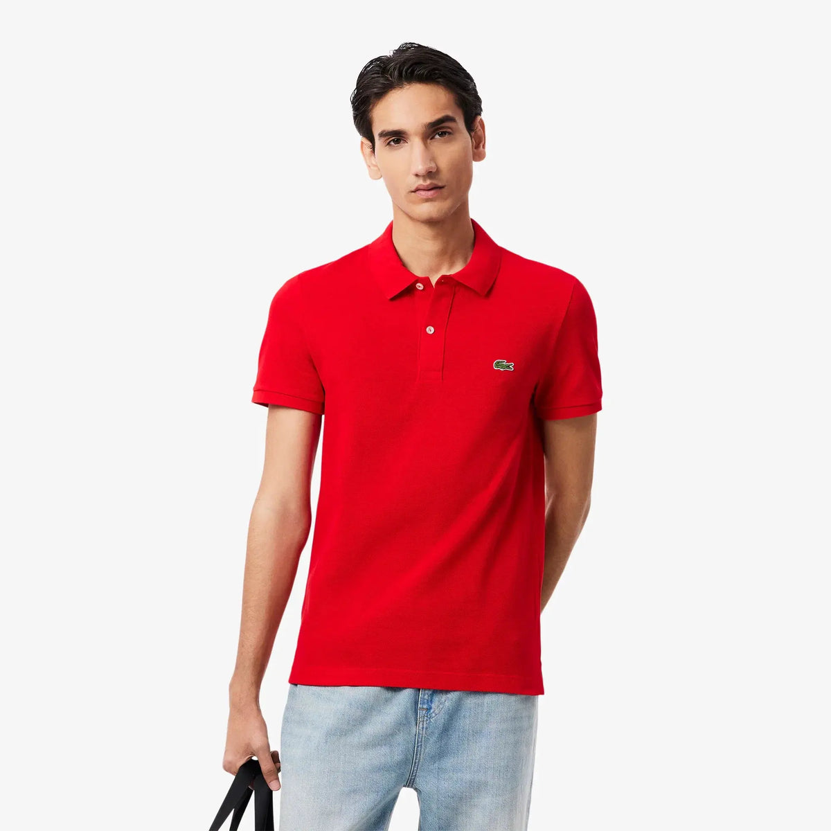 Polo uomo rossa a maniche corte con logo, abbigliamento casual primaverile