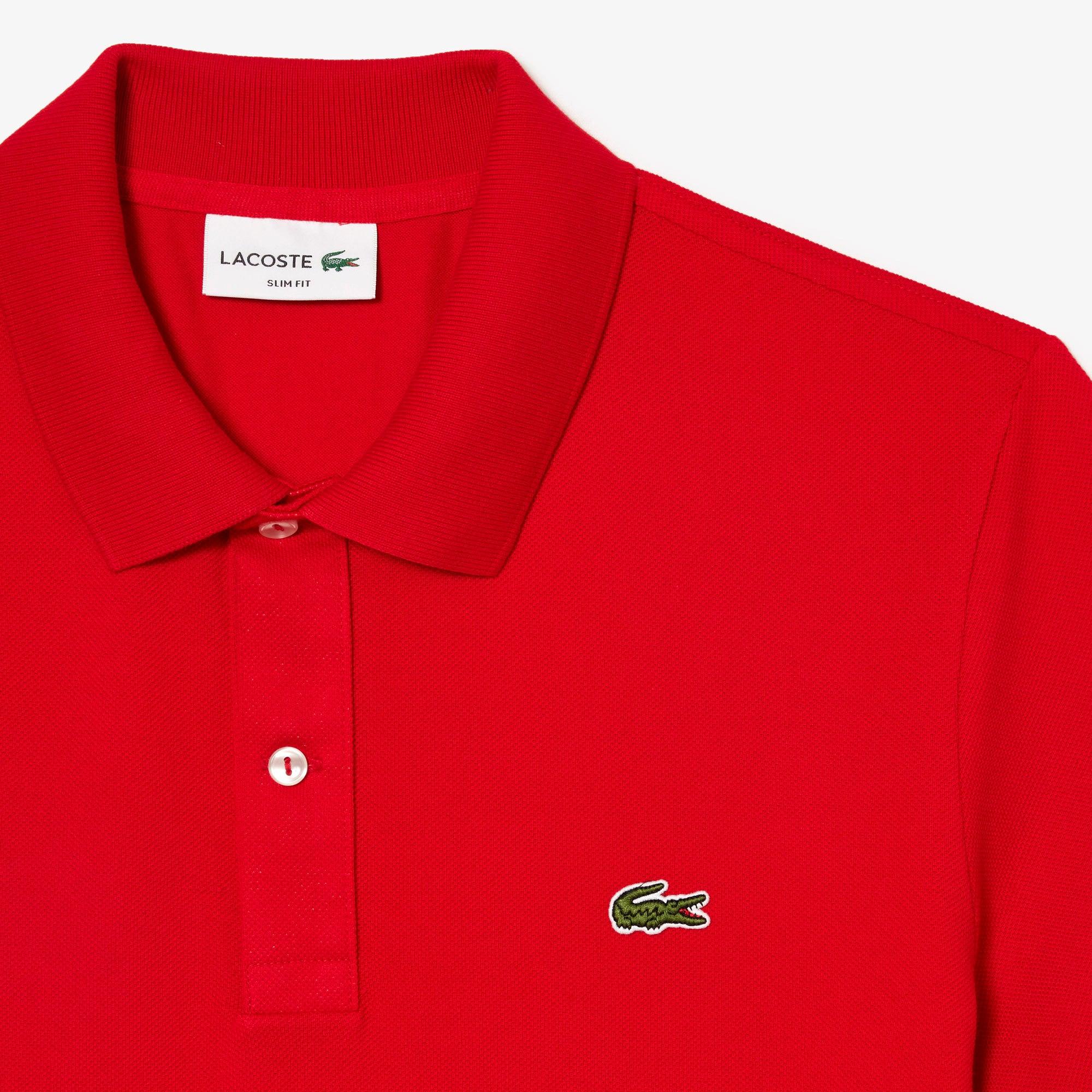 Polo uomo rossa slim fit, logo ricamato, colletto classico, stile casual elegante