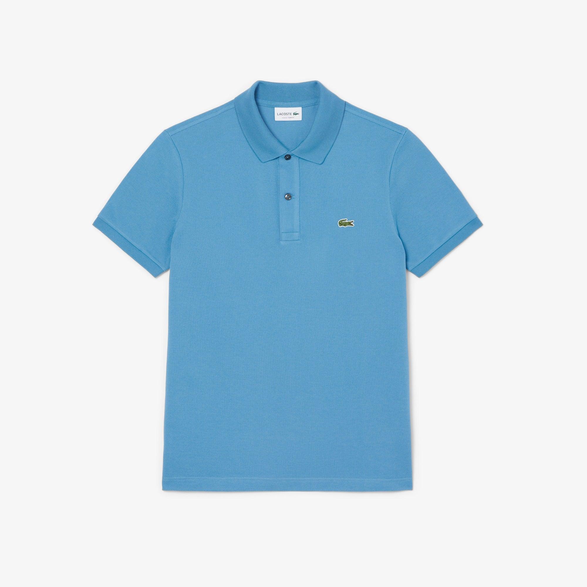 Polo uomo azzurra manica corta, logo ricamato, stile casual elegante