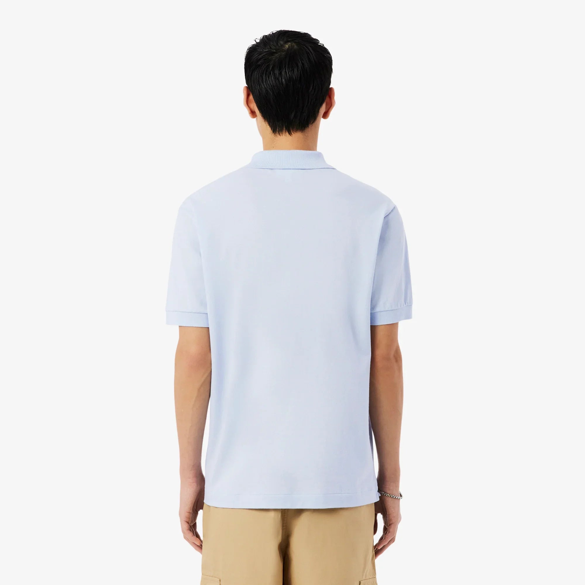 Polo uomo azzurra manica corta vista posteriore, abbigliamento casual estivo