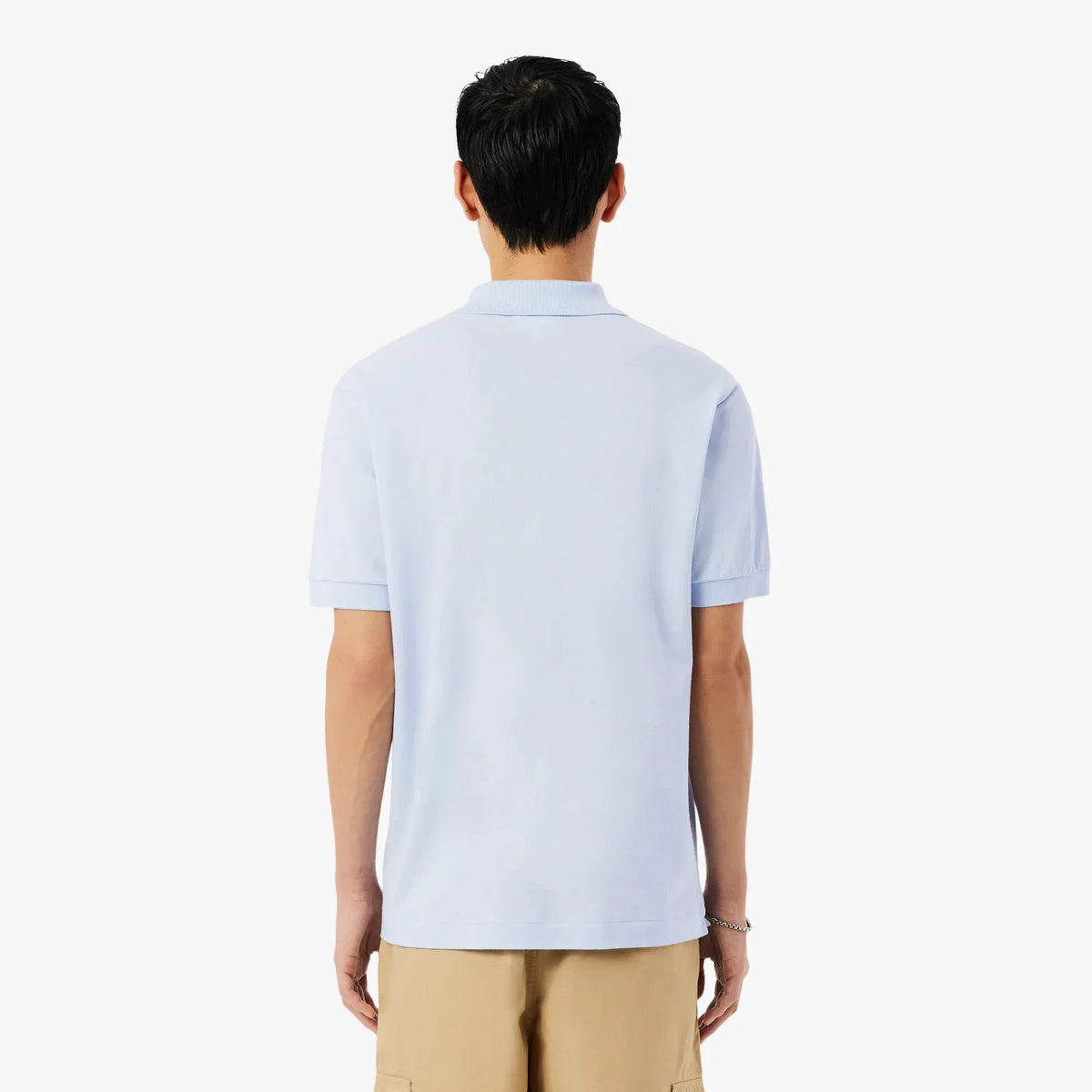 Polo uomo azzurra manica corta vista posteriore, abbigliamento casual estivo