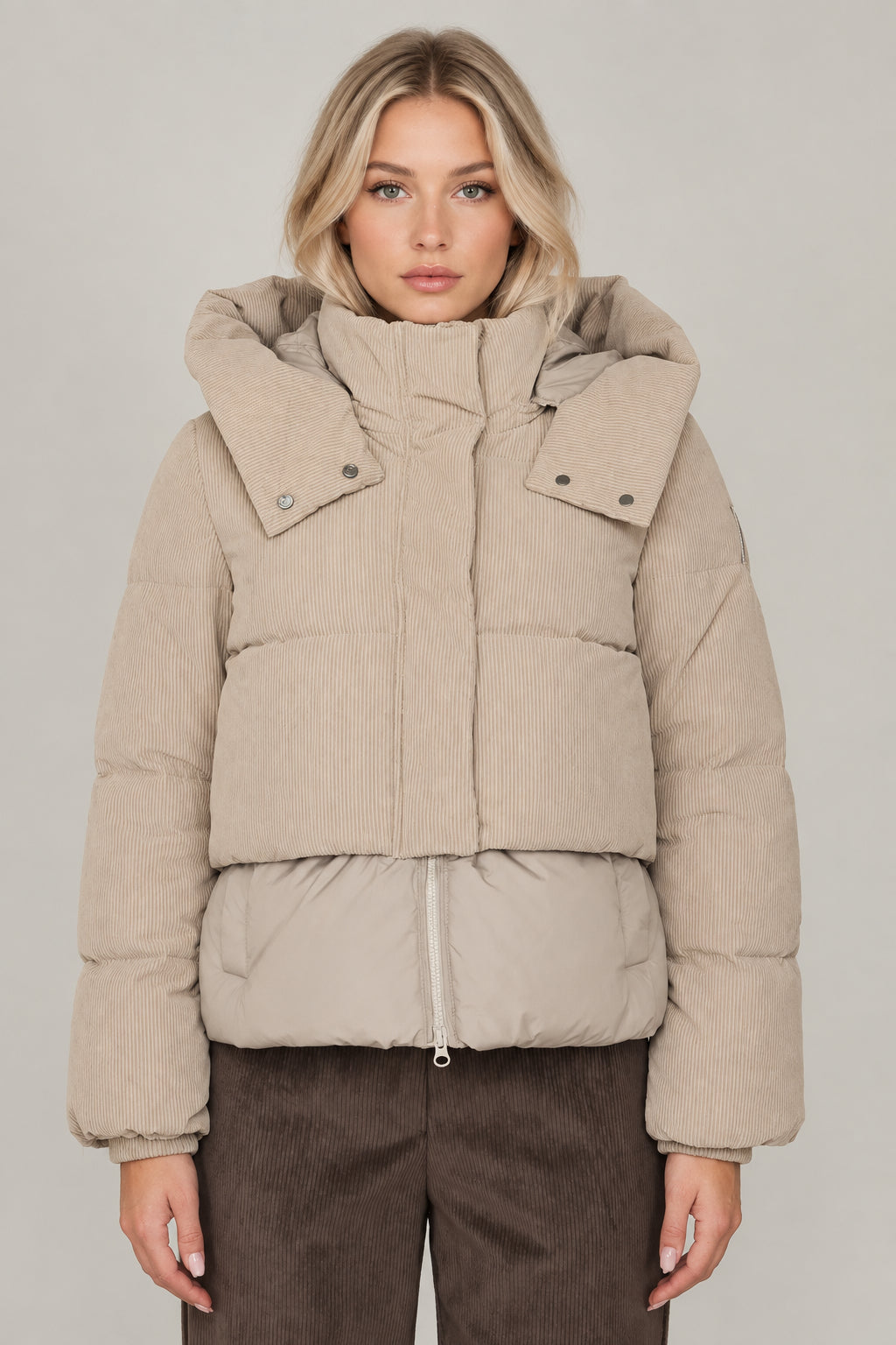Piumino Bomboogie JW9782 donna Oyster Shell - dettaglio inserti in velluto