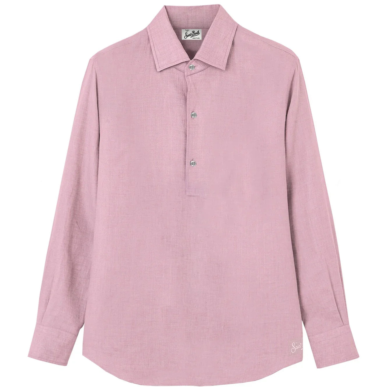 Camicia uomo lino rosa a maniche lunghe con bottoni, stile elegante Made in Italy