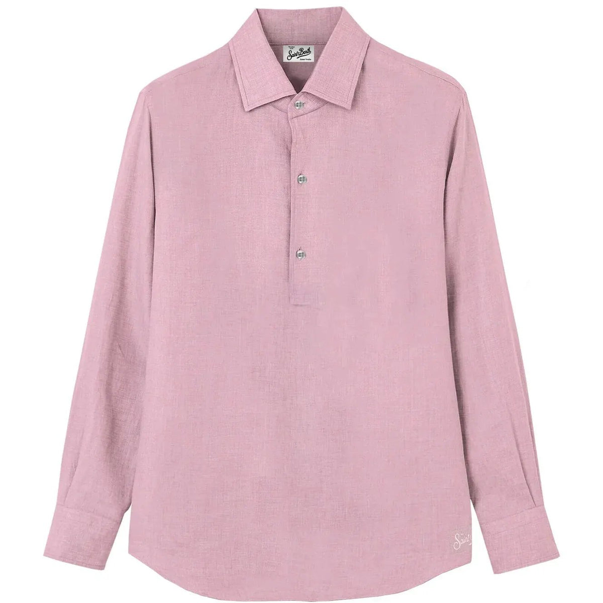 Camicia uomo lino rosa a maniche lunghe con bottoni, stile elegante Made in Italy