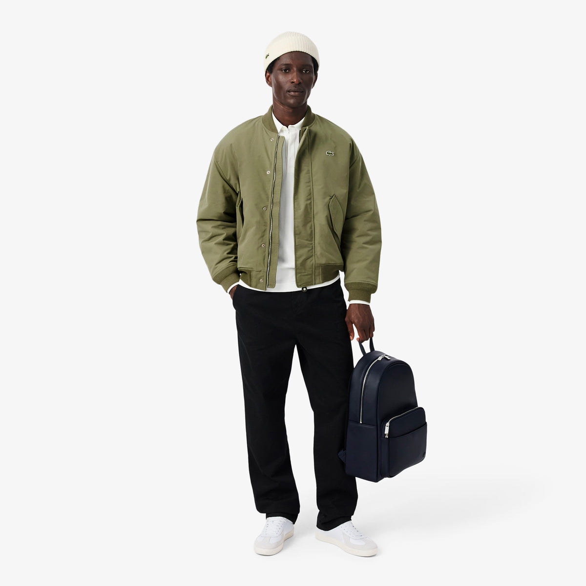 LACOSTE RB001 70V BEANIE in lana spazzolata a costine by LACOSTE