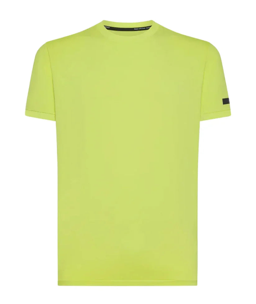 T-shirt uomo verde acido a maniche corte, girocollo, stile minimalista.
