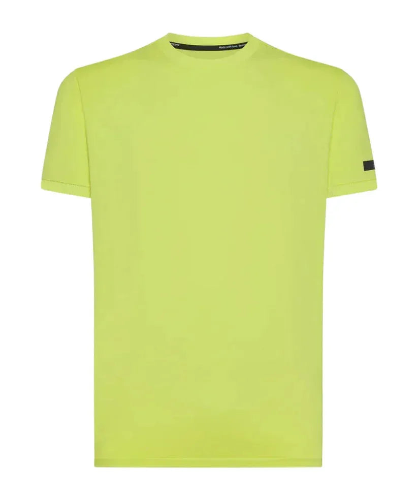 T-shirt uomo verde acido a maniche corte, girocollo, stile minimalista.