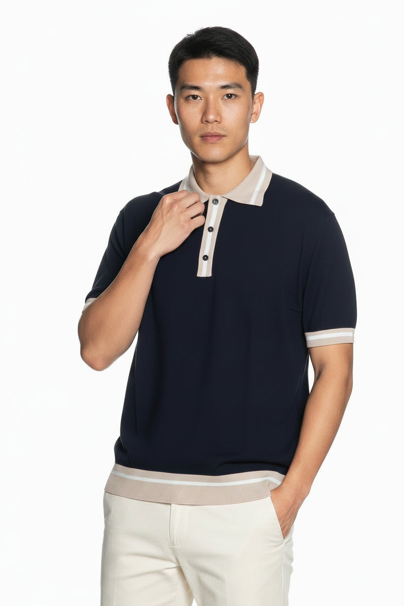 Peuterey Rolle Polo Uomo Cotone Tricot Dettagli Contrasto Blu
