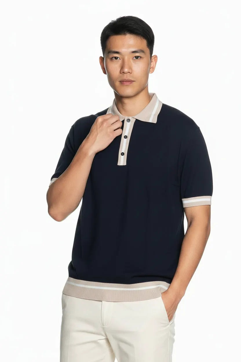 Peuterey Rolle Polo Uomo Cotone Tricot Dettagli Contrasto Blu by PEUTEREY