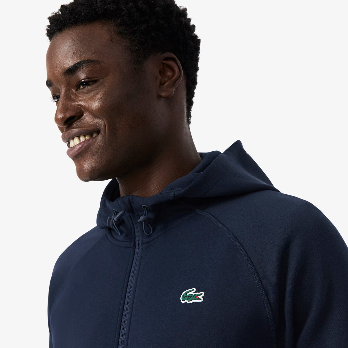 Felpa sportiva elasticizzata LACOSTE SH0152 166 con cappuccio e zip, dettaglio visibile in immagine