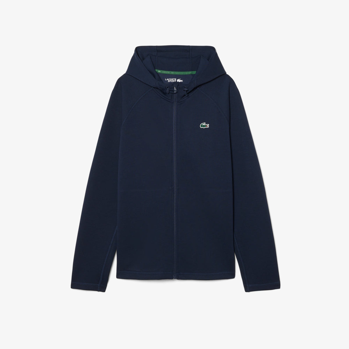 Felpa sportiva elasticizzata LACOSTE SH0152 166 con cappuccio e chiusura zip, vista frontale.