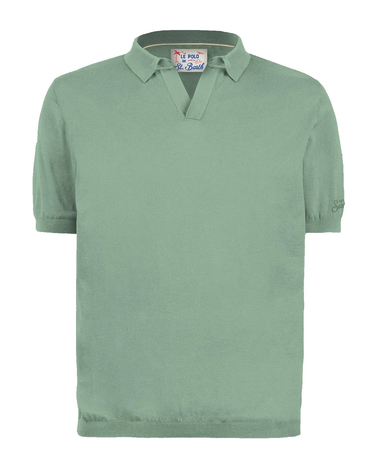 Polo uomo cotone verde salvia maniche corte, colletto classico, stile casual elegante