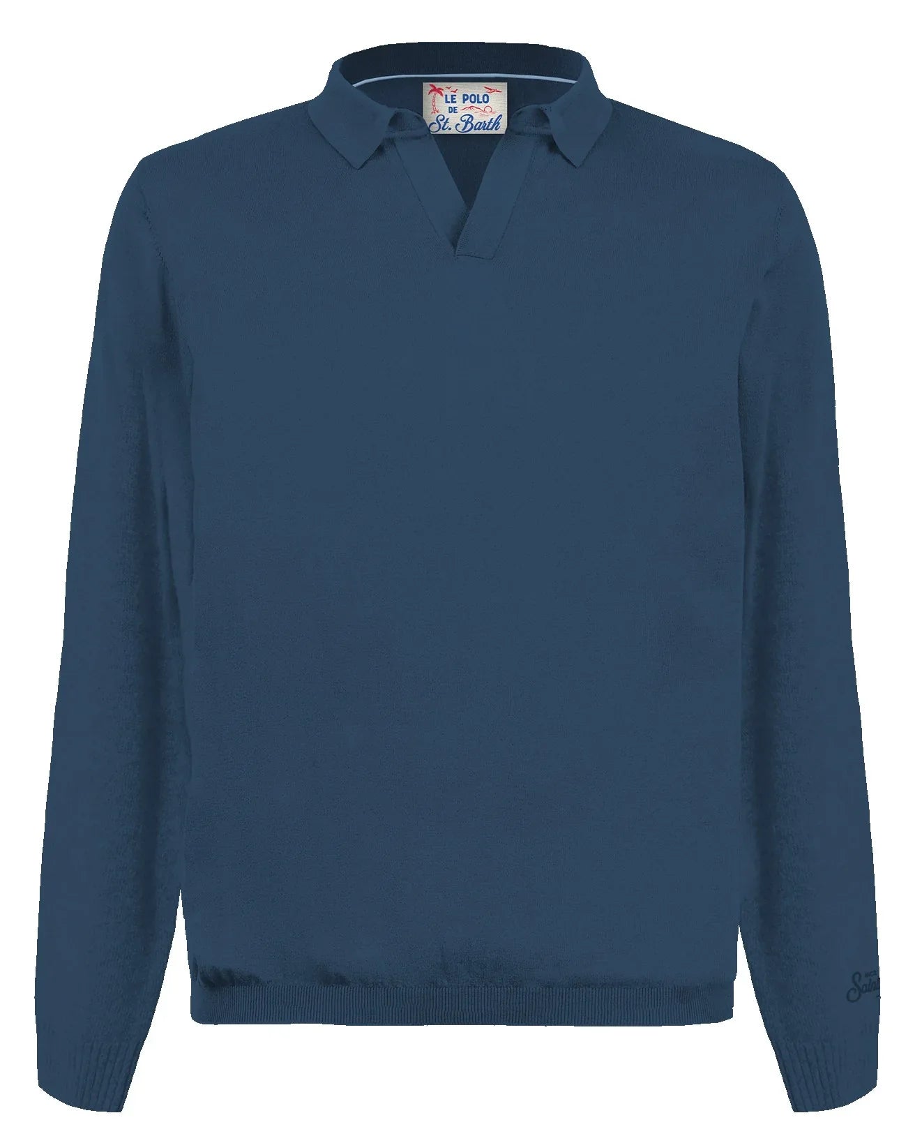 Maglia uomo cotone blu navy a maniche lunghe con colletto e scollo a V