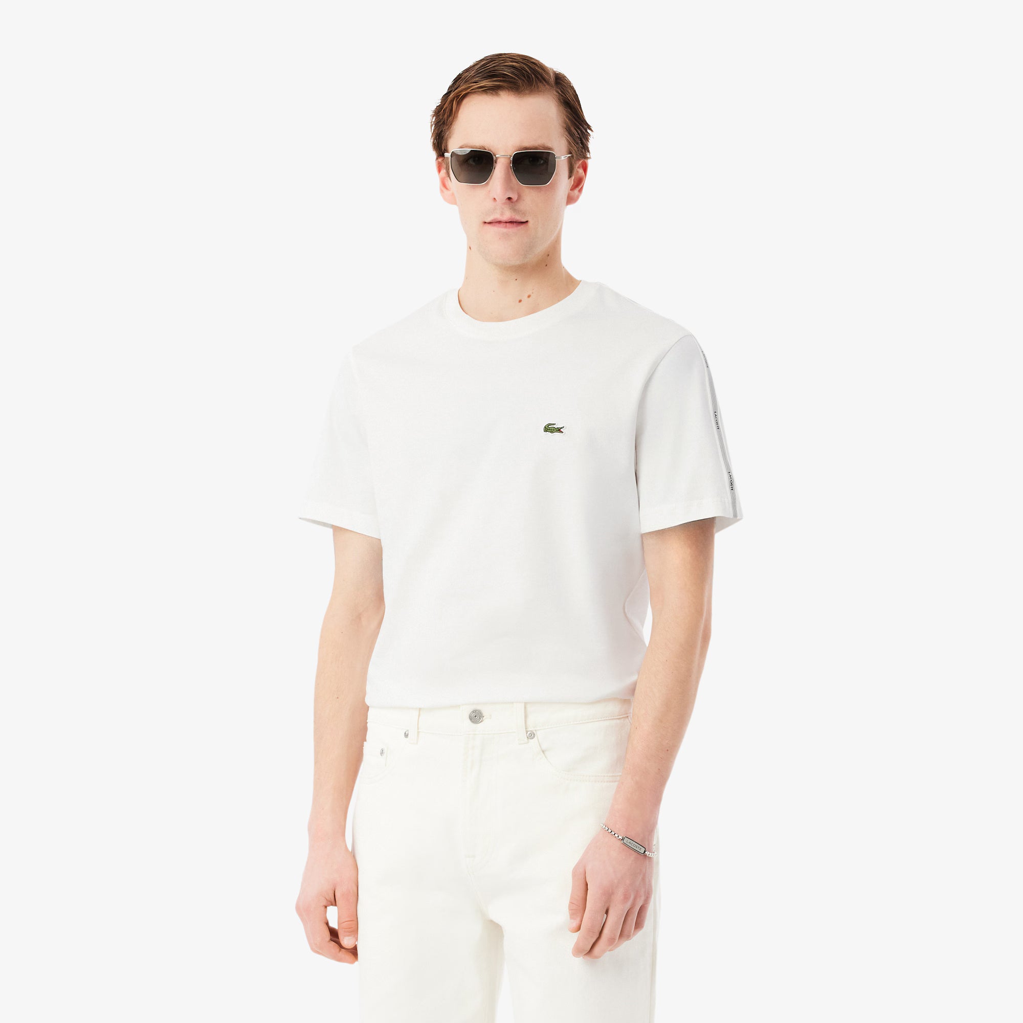 LACOSTE TH0888 70V T-SHIRT con fascia a righe con marchio