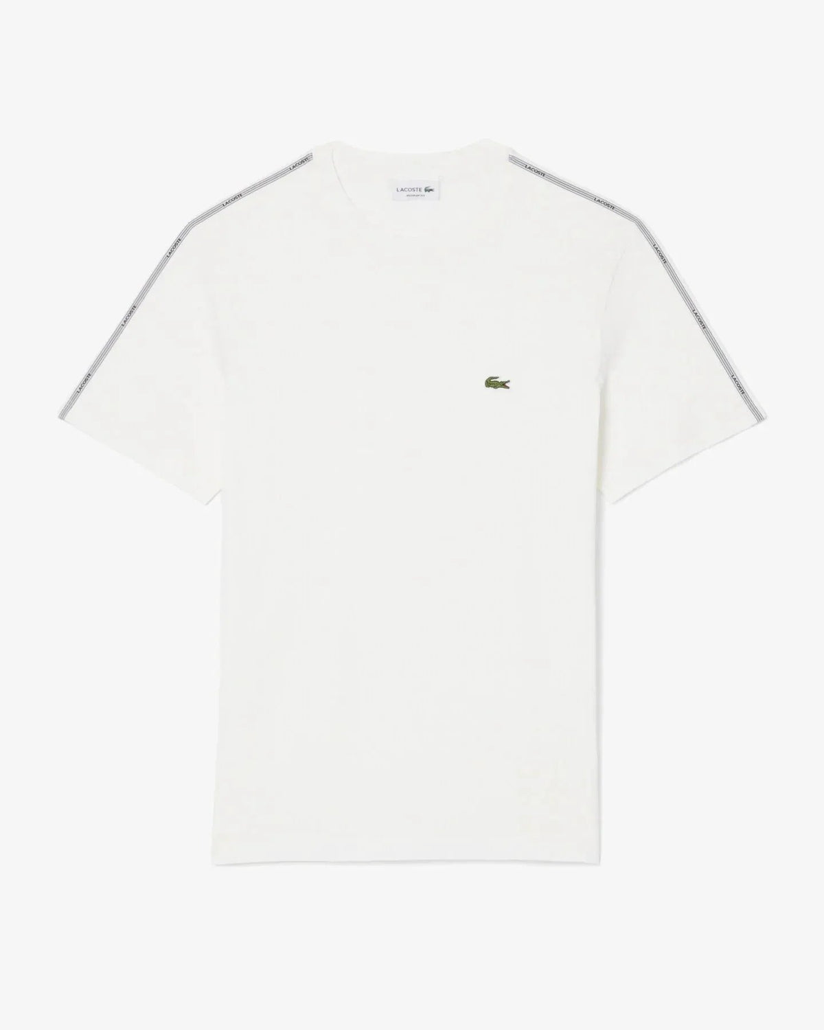 T-shirt bianca uomo con logo coccodrillo, dettagli sulle spalle, stile casual moda uomo