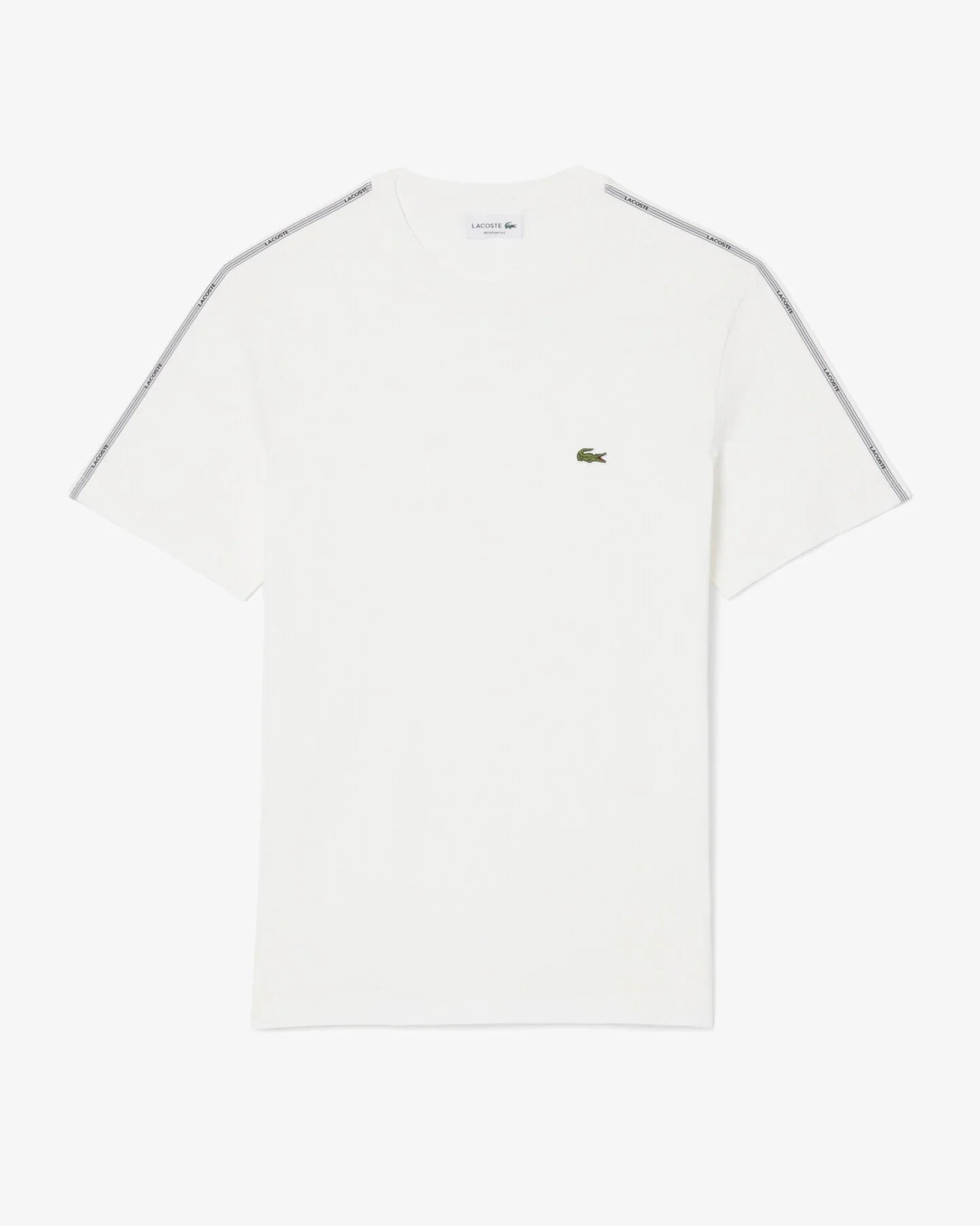 T-shirt bianca uomo con logo coccodrillo, dettagli sulle spalle, stile casual moda uomo