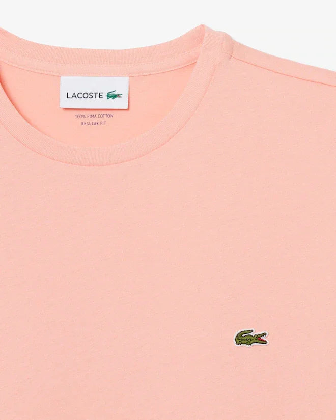 T-shirt uomo rosa chiaro in cotone con logo ricamato sul petto, girocollo, stile casual