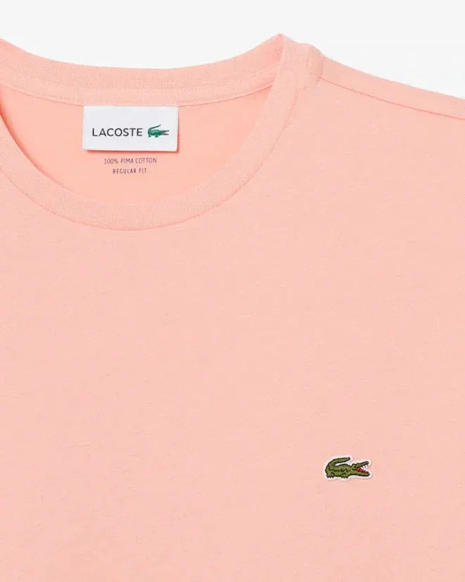 T-shirt uomo rosa chiaro in cotone con logo ricamato sul petto, girocollo, stile casual