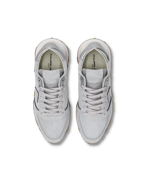 Sneakers uomo Philippe Model grigie in pelle e tessuto, vista dall'alto, stile casual