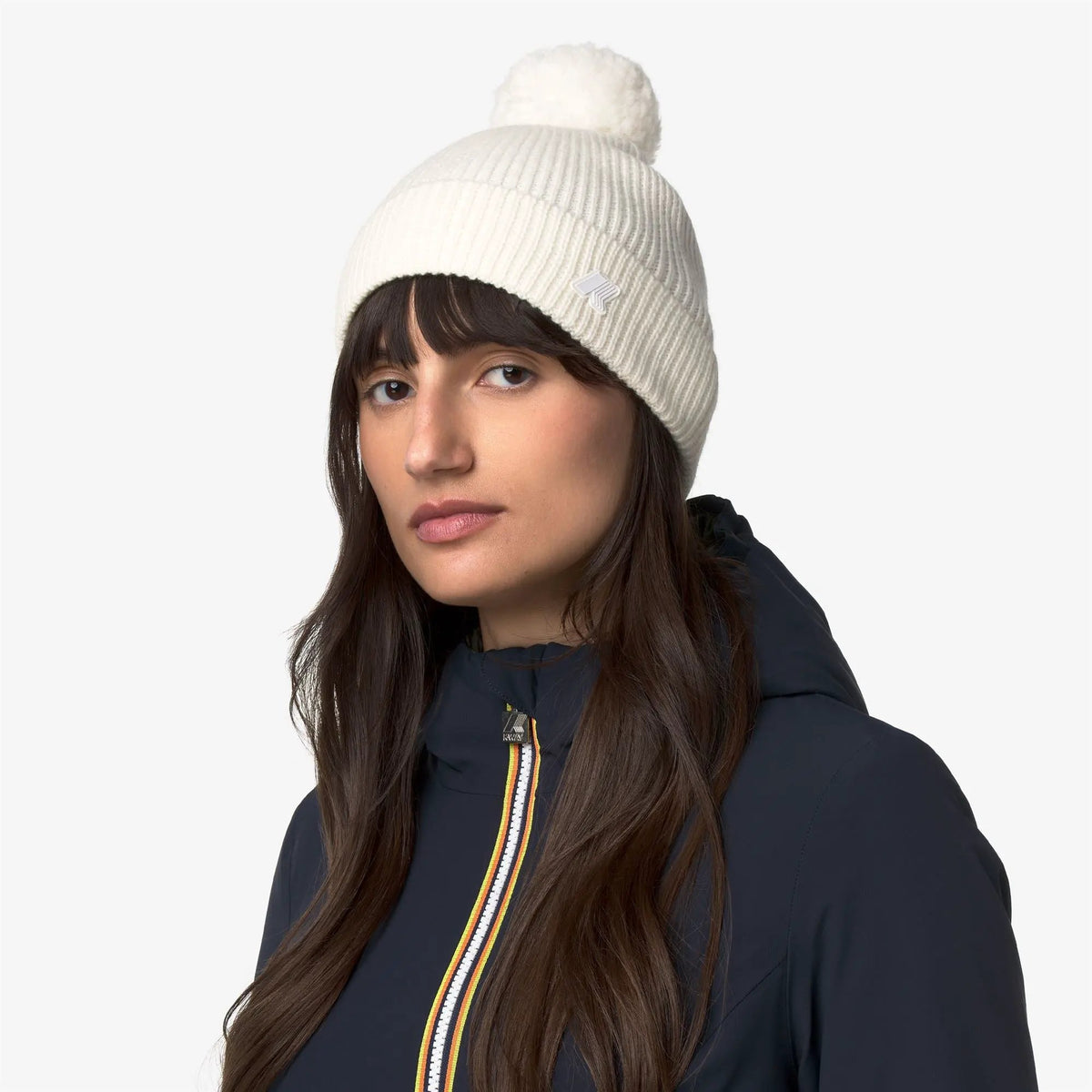 K-Way Vincienne Cardigan Stitch Wool beanie, colore White Natural (490) vista frontale