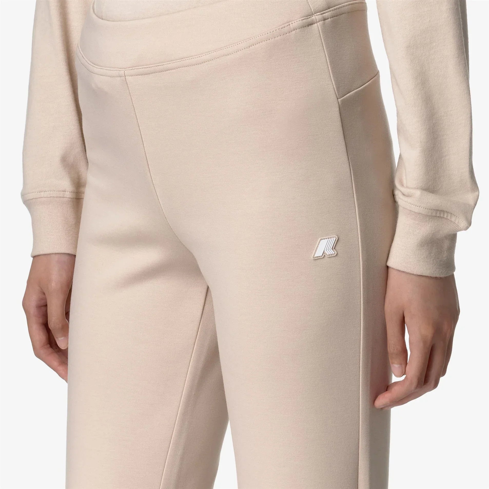 Pantaloni jogger donna beige chiaro in cotone, logo ricamato, abbigliamento casual