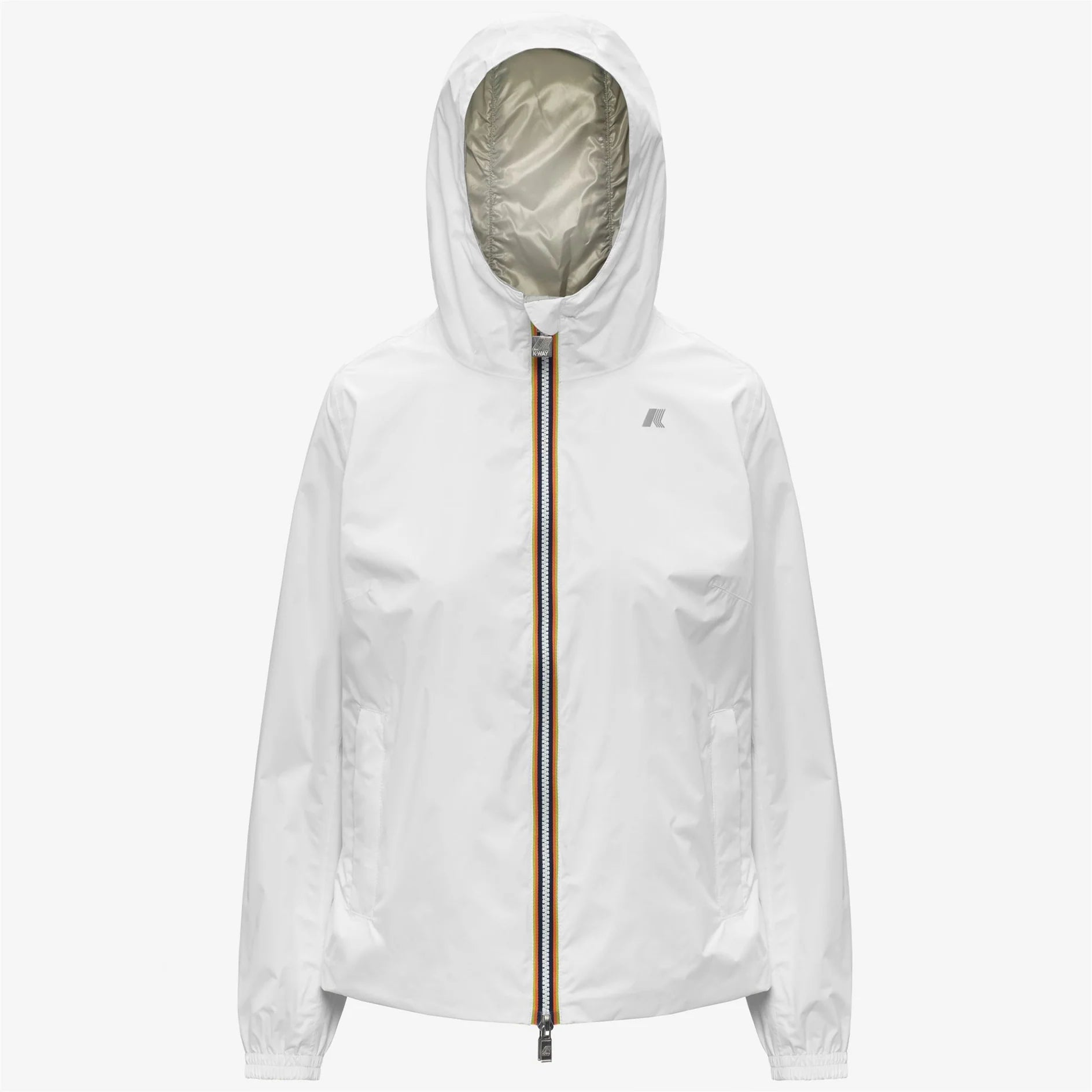 Giacca bianca da donna con cappuccio e zip, stile casual, moda primavera estate