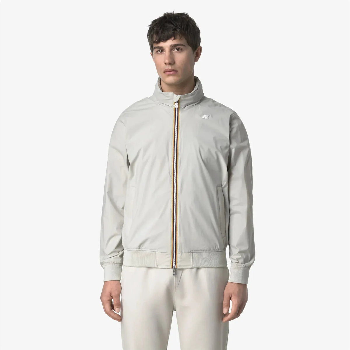 Giubbotto uomo leggero color sabbia con zip, stile casual, abbigliamento primavera estate