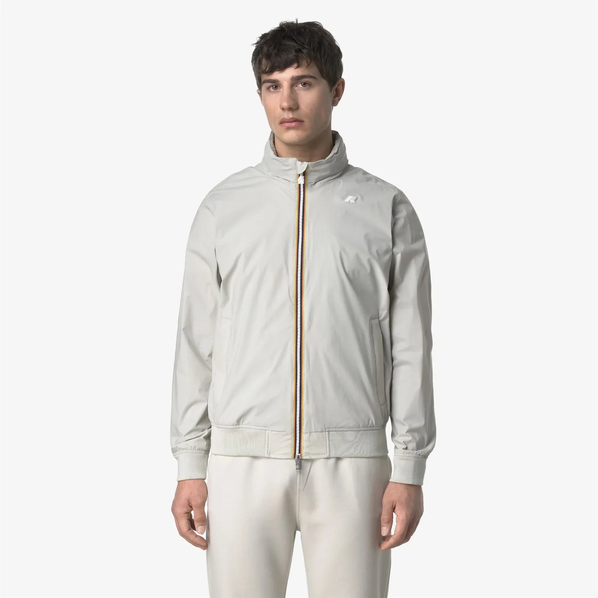 Giubbotto uomo leggero color sabbia con zip, stile casual, abbigliamento primavera estate
